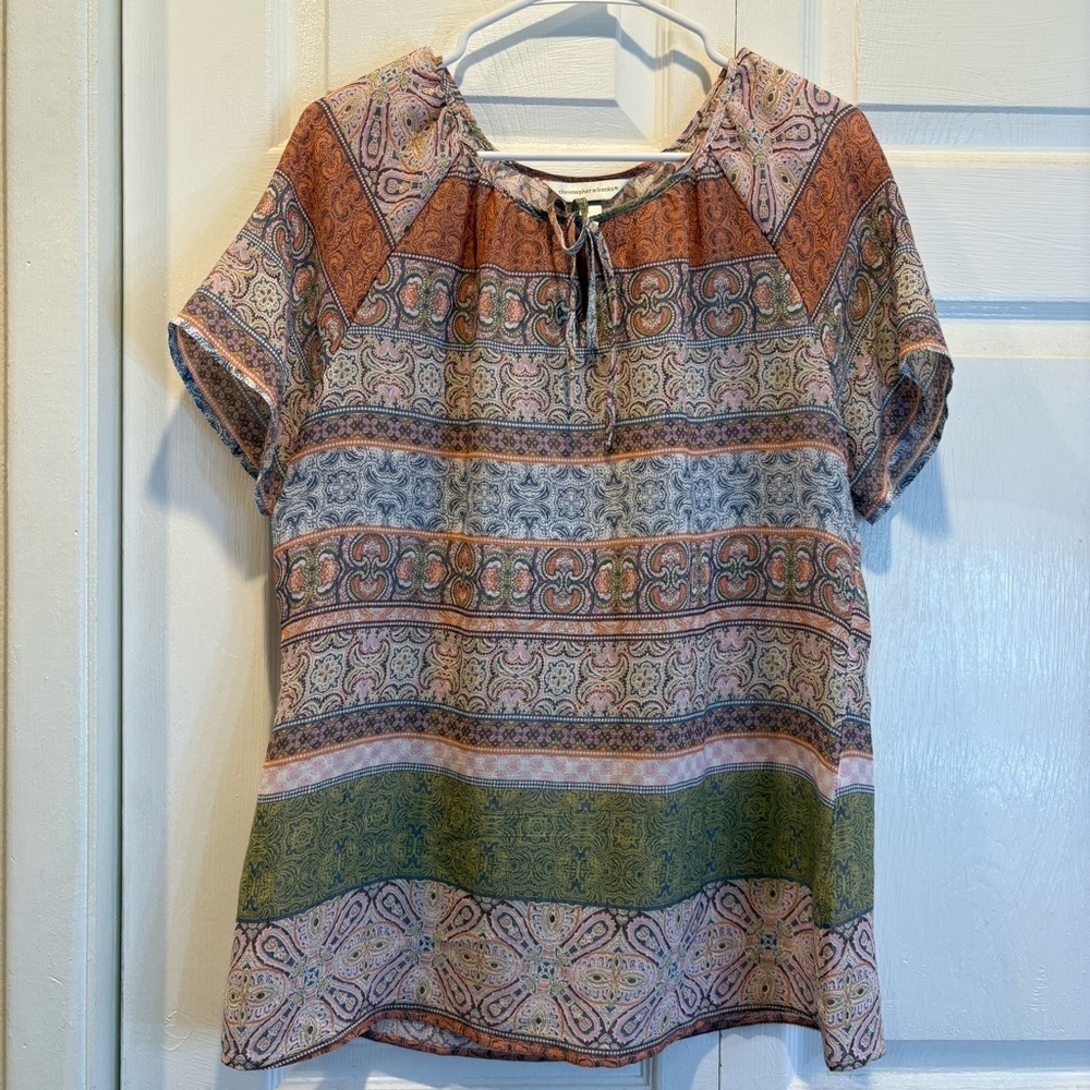 Christopher & Banks Multicolor Patterned Short Sleeve Blouse - Size Medium